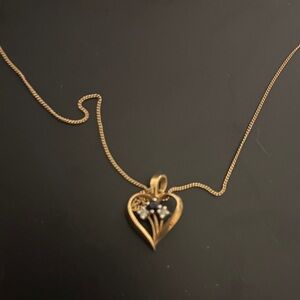 Vintage Elegant 10k Gold Heart Necklace with sapphire and diamonds